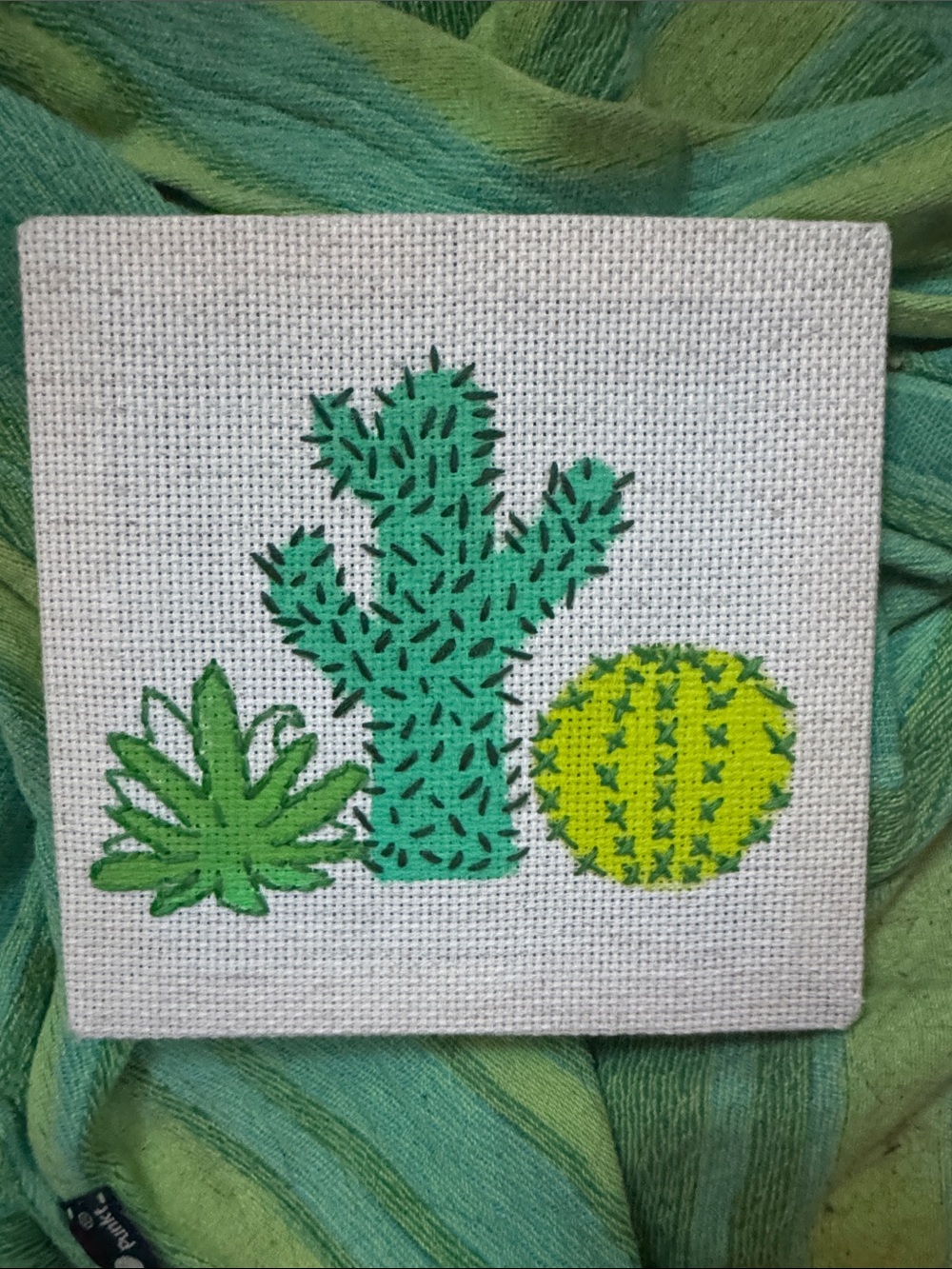 Vintage Green Cactus Trio Embroidery